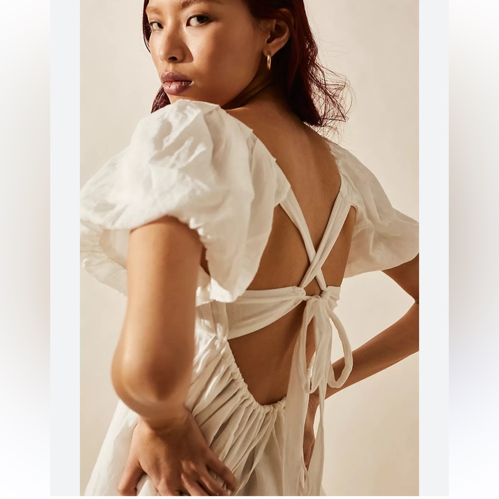 Free People Cream Backless Tie Front Sundress